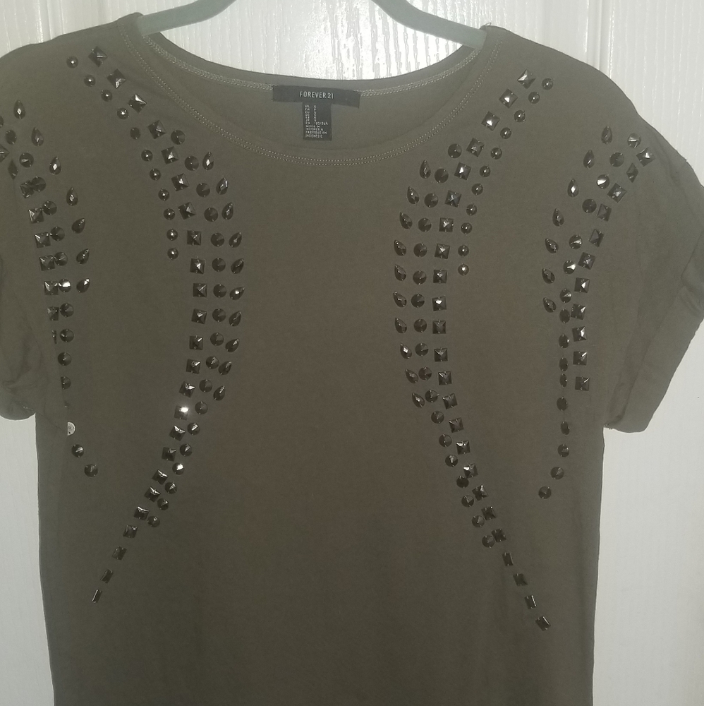 Olive Green Embellished Tee